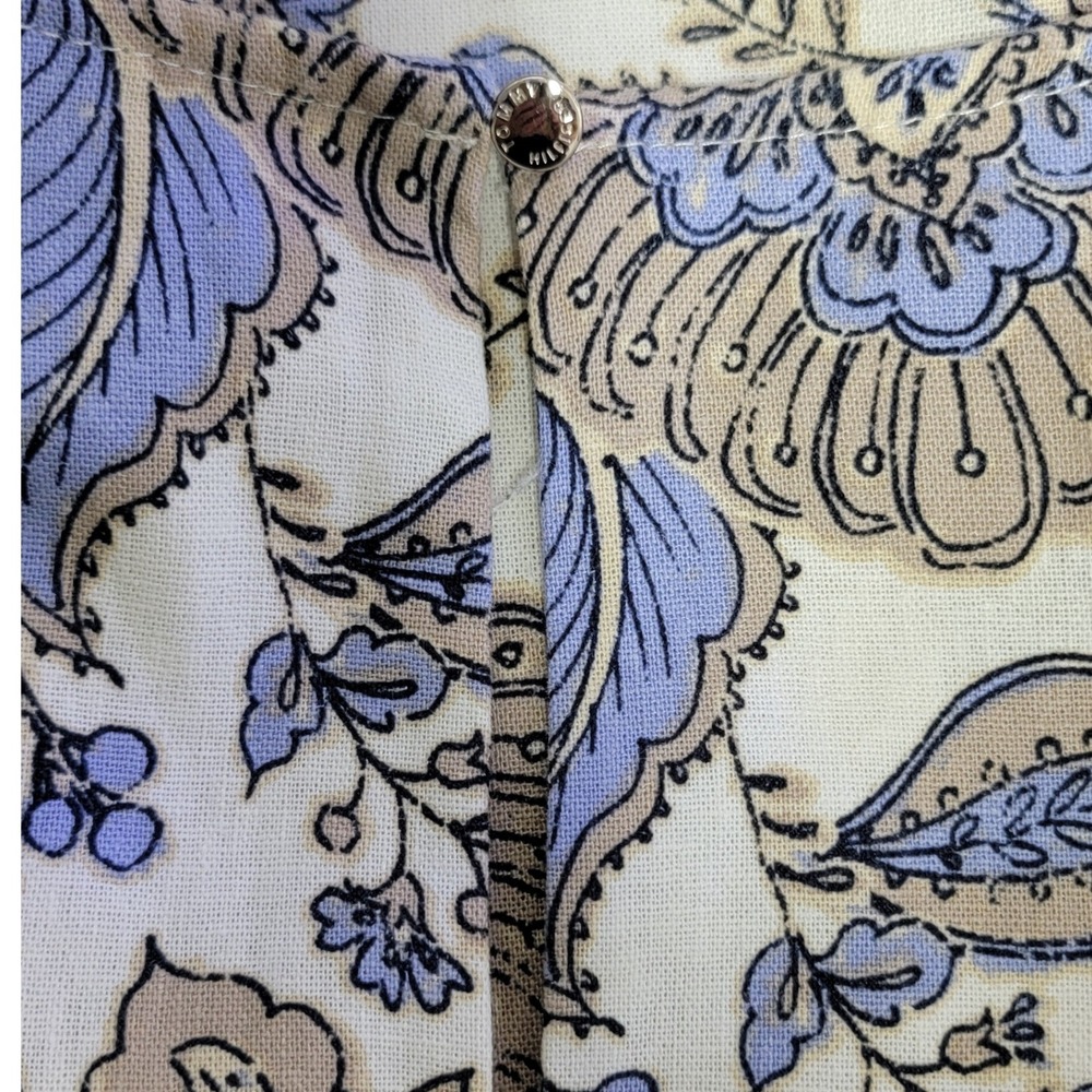 Tommy Hilfiger Floral Shift Dress 14 Blue Tan Linen Ruffle Coastal Hamptons - Picture 5 of 9